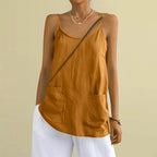 Women's Solid Color Sleeveless Linen Blend Pocket Camisole