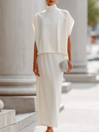 Ivory High-Neck Cape-Sleeve Two-Piece Set