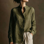Vintage Loose Cotton Linen Stand Collar Long Sleeved Shirt