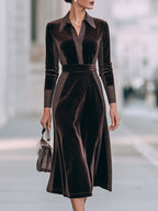 Velvet Leopard Panel Shirt Midi Dress