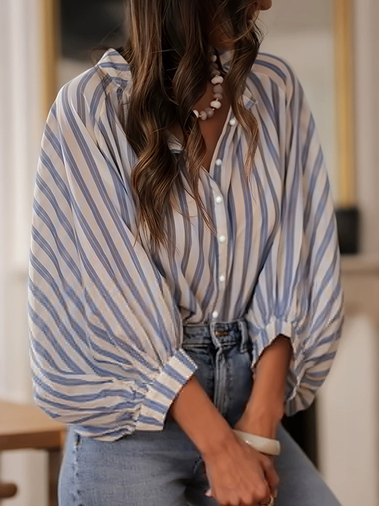 Women's Elegant Stripes Cotton And Linen Top