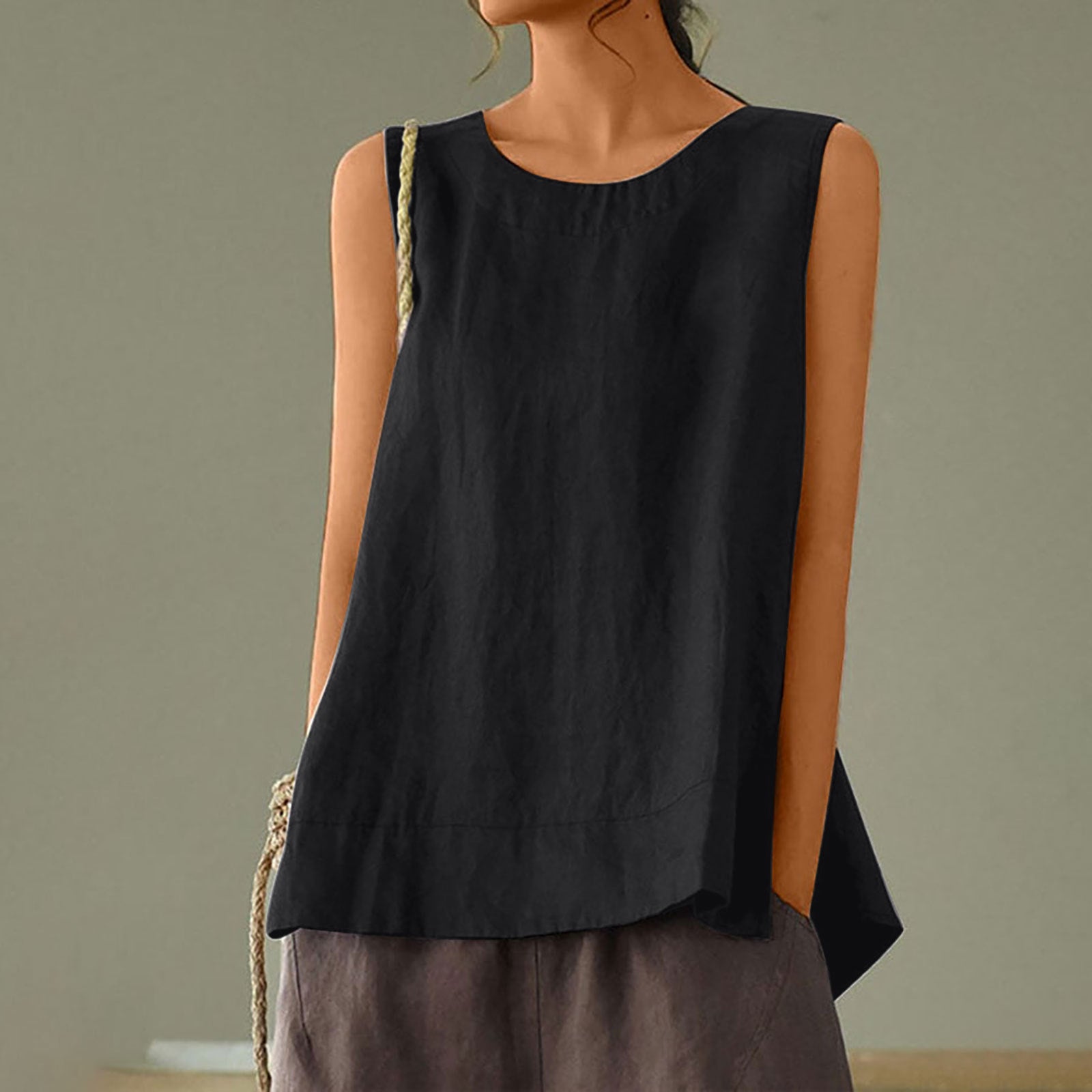 Women's Solid Color Loose Elegant Casual Cotton Linen Tank Top