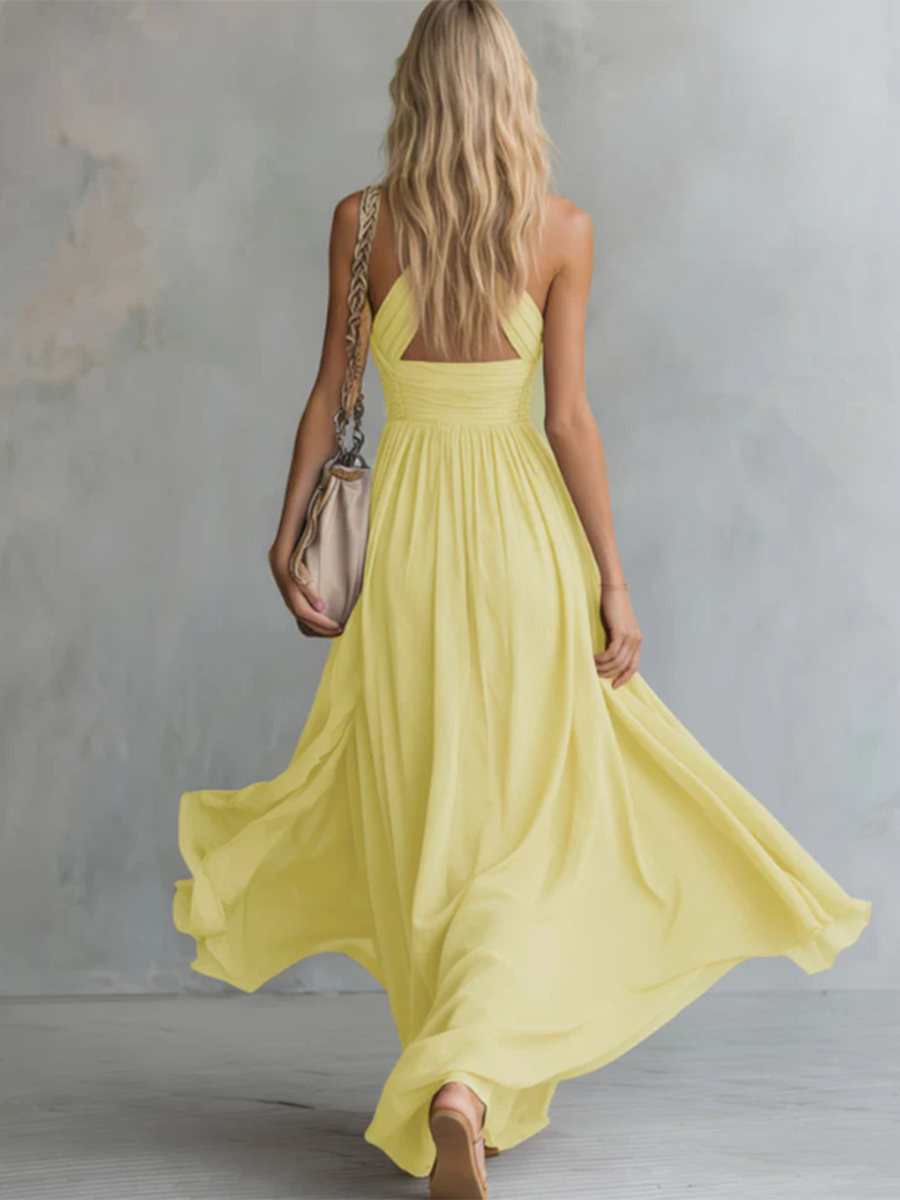 Elegant & Flowy V-neck Waist-tie Maxi Dress