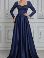Navy Dress Fall Wedding Guest Dress Satin Embellished Ball Gown Maxi Dress