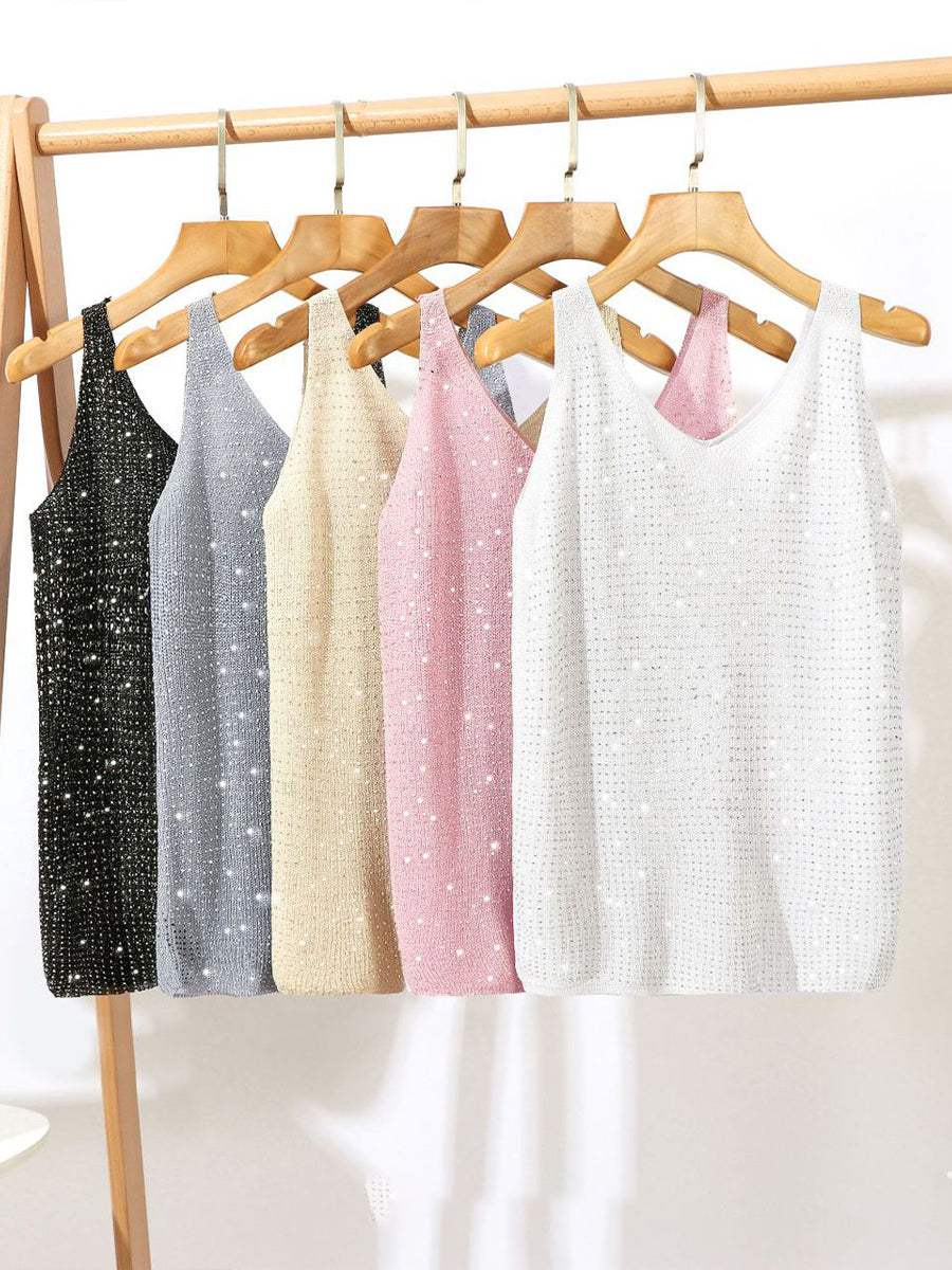 Stylish, Sparkling Rhinestone Knit Vest