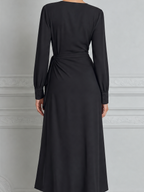 Black Dress Fall Wedding Guest Dress Wrap Ruffle Midi Dress