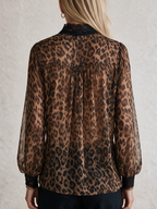 Boho Luxe Leopard Lace Trim Chiffon Blouse Top