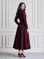 Elegant Notched-Lapel Belted Fit-and-Flare Midi Dress