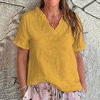 Women's Vintage Lace Cotton And Linen V-neck T-shirt