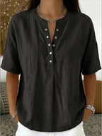 Casual Henley Collar Linen And Cotton Short-sleeve Shirt
