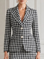 Black White Houndstooth Blazer & Pencil Skirt Business Suit