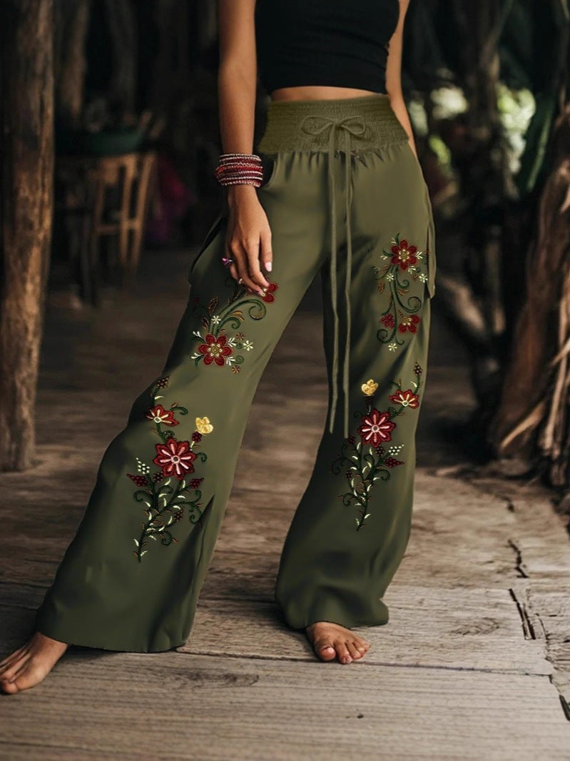 Women's floral print casual trousers
