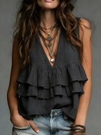 Women's Cozy Minimalist Solid-color V-neck 100% Cotton Vest