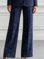 Flecked Tweed Double Breasted Blazer & Wide Leg Pants Suit