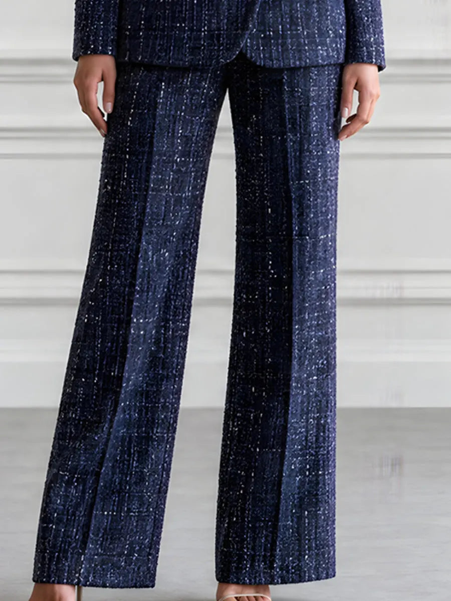 Flecked Tweed Double Breasted Blazer & Wide Leg Pants Suit