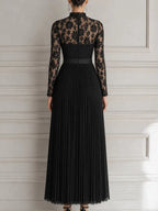 Elegant Floral Lace Pleated Chiffon Maxi Evening Dress