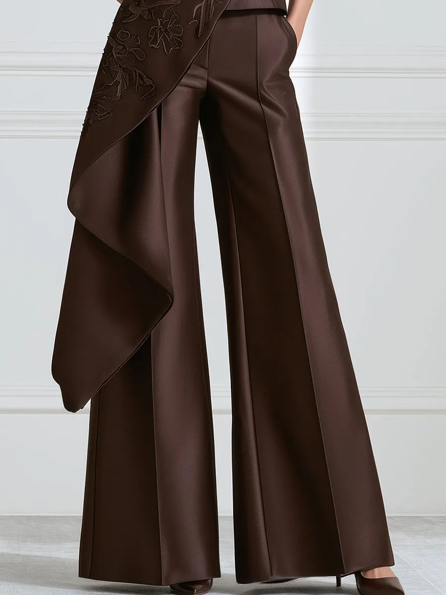 Embroidered Asymmetric Vest And Wide-Leg Pants Set