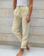 🔥[S-2XL]🍃👖Women's elastic waist cotton-linen wide-leg pants