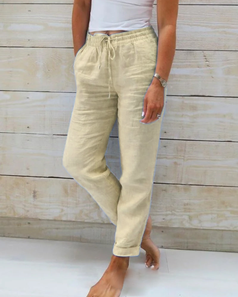 🔥[S-2XL]🍃👖Women's elastic waist cotton-linen wide-leg pants