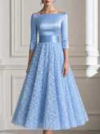 Off Shoulder Bodice 3D Floral Tulle A-Line Midi Dress