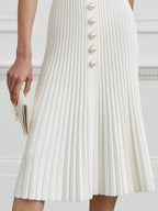 Ribbed Knit Pearl-Button Polo Midi Dress