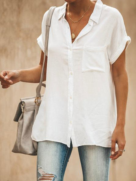 Solid Color Batwing Sleeve Pocket Shirt