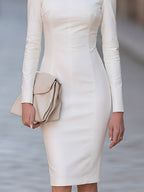 Ivory Tailored Stand Collar Pencil Midi Dress