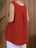 Women's Button-down Slit Linen Top