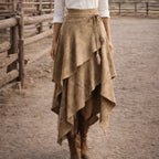 Retro Western Style Irregular Design Suede Skirt