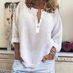 Women's Retro Button V Neck Cotton Linen Comfy Shirt