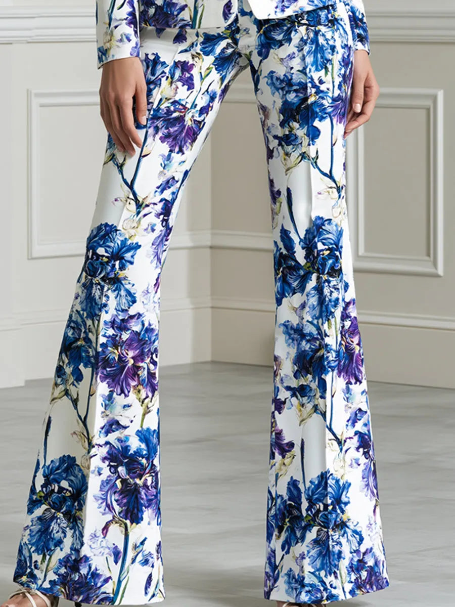 Iris Printed Fitted Blazer & Flared Pants Suit Set