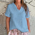 Women's Vintage Lace Cotton And Linen V-neck T-shirt