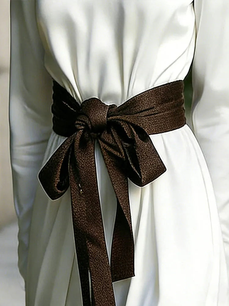 Classy Color Blocked Belted Turtleneck Flowy Maxi Dress