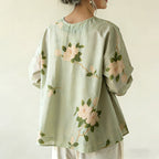 Women's Casual Floral Art Linen Blend Blouse