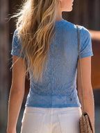 Women's Solid-Color Round-Neck Short-Sleeve Casual Loose Lace Top