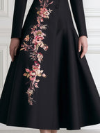 Floral Embroidered A-Line Blazer Midi Dress
