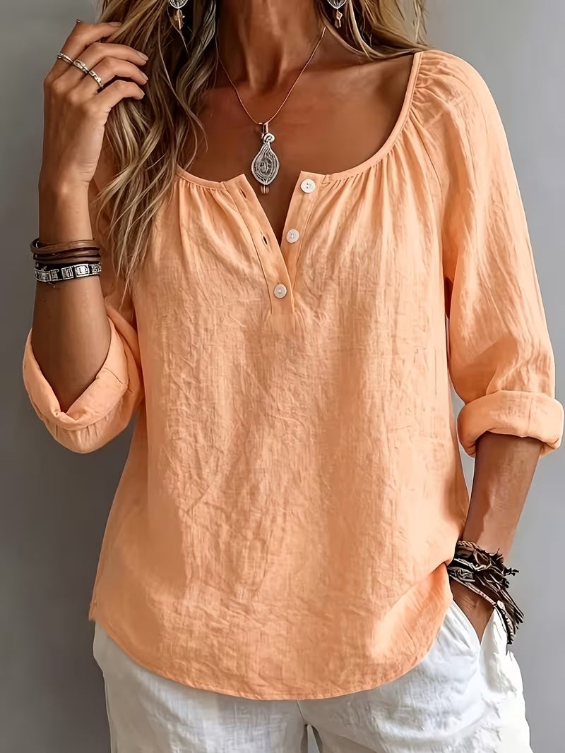 Women's Casual Solid Color Square Neck Long Sleeve Shirt