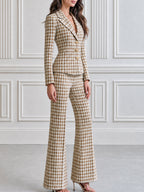 Houndstooth Tweed Blazer & Flare Pants Two-Piece Suit Set