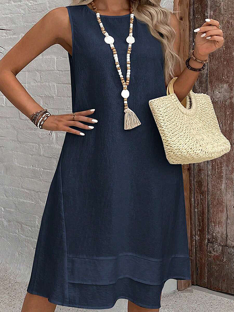 Women'S Solid Color Sleeveless Round Neck Casual Loose Midi Dress