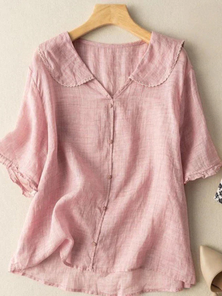 Women's Casual Lapel Linen Solid Shirt