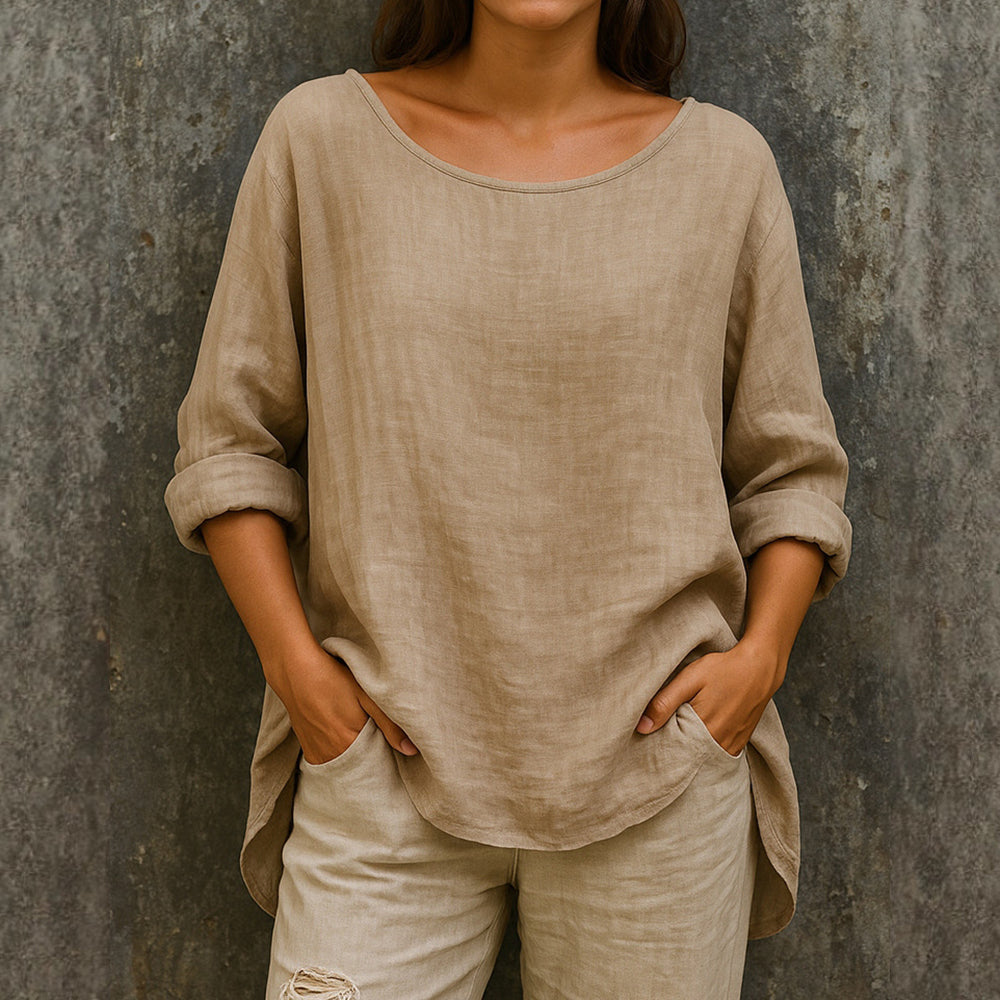 Women's Vintage Solid Color Cotton Linen T-shirt