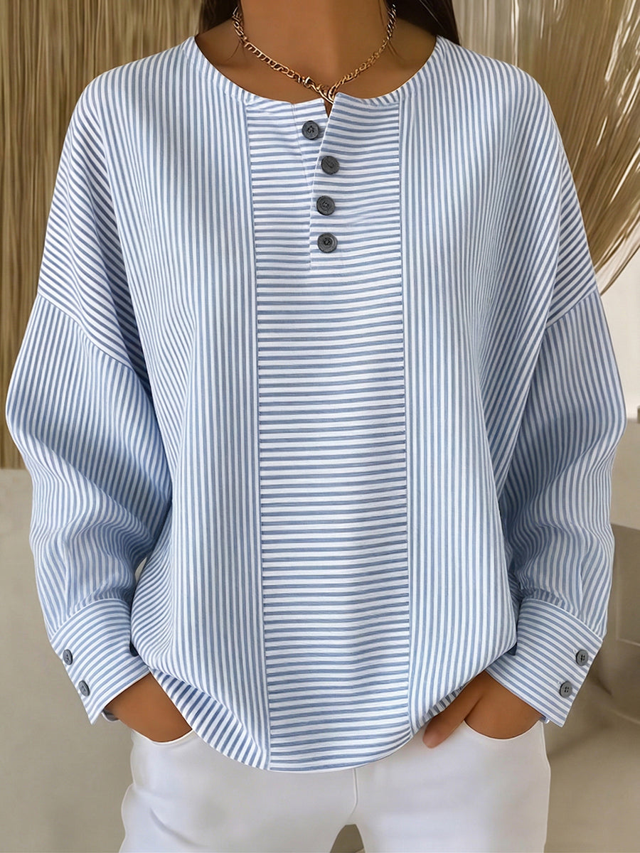 Artistic Cut Striped Cotton-linen Shirt Blouse