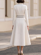 White Black Fit & Flare Midi Formal Coat Dress For Wedding Guest Occasions
