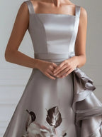 Sculptural Floral Ruffle Satin Evening Gown