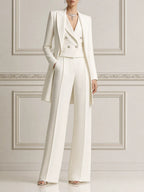 White Tailored Coat Blazer & Wide Leg Pants Three-Piece Set