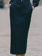 Pinstripe Sheer Sleeve Two-Piece Tailored Set