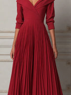 Red Dress Fall Wedding Guest Dress Off Shoulder Pleated Midi Dress
