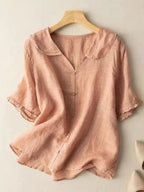 Women's Casual Lapel Linen Solid Shirt
