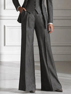 Women's Vintage Pinstripe 3-Piece Power Suit Set – Structured Blazer, Waistcoat & Wide-Leg Trousers