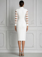 Sheer Panel Sleeve Tailored Blazer Midi Dress